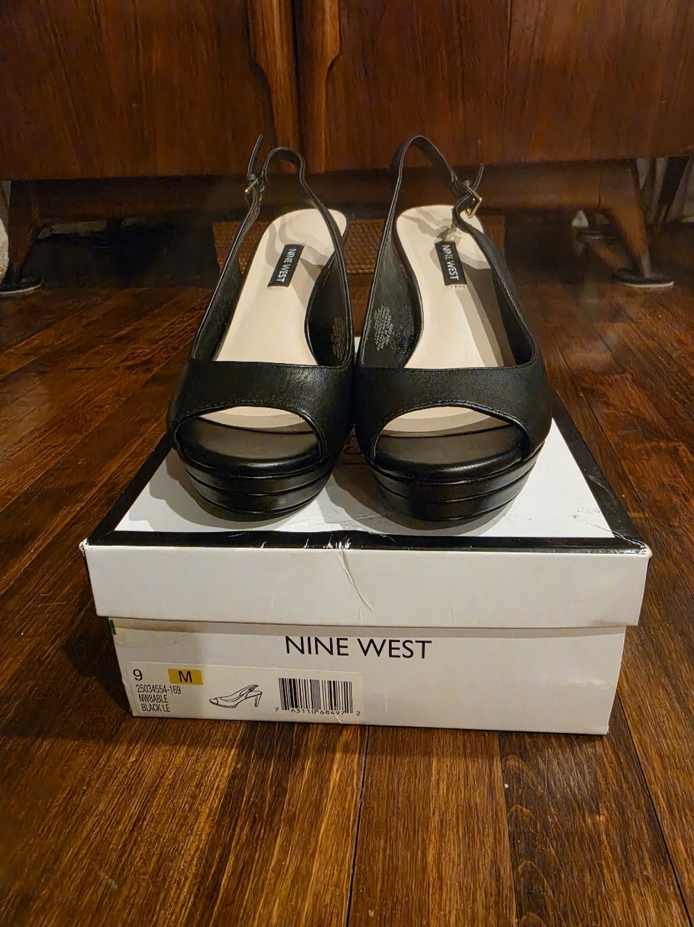Nine West NEW Black Leather Platform Slingback Heels - NEW